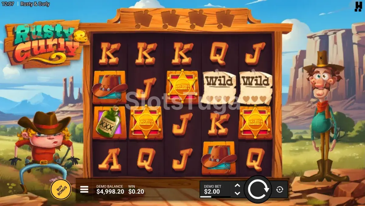 Jogo base da Rusty & Curly com os personagens e o painel de rolos