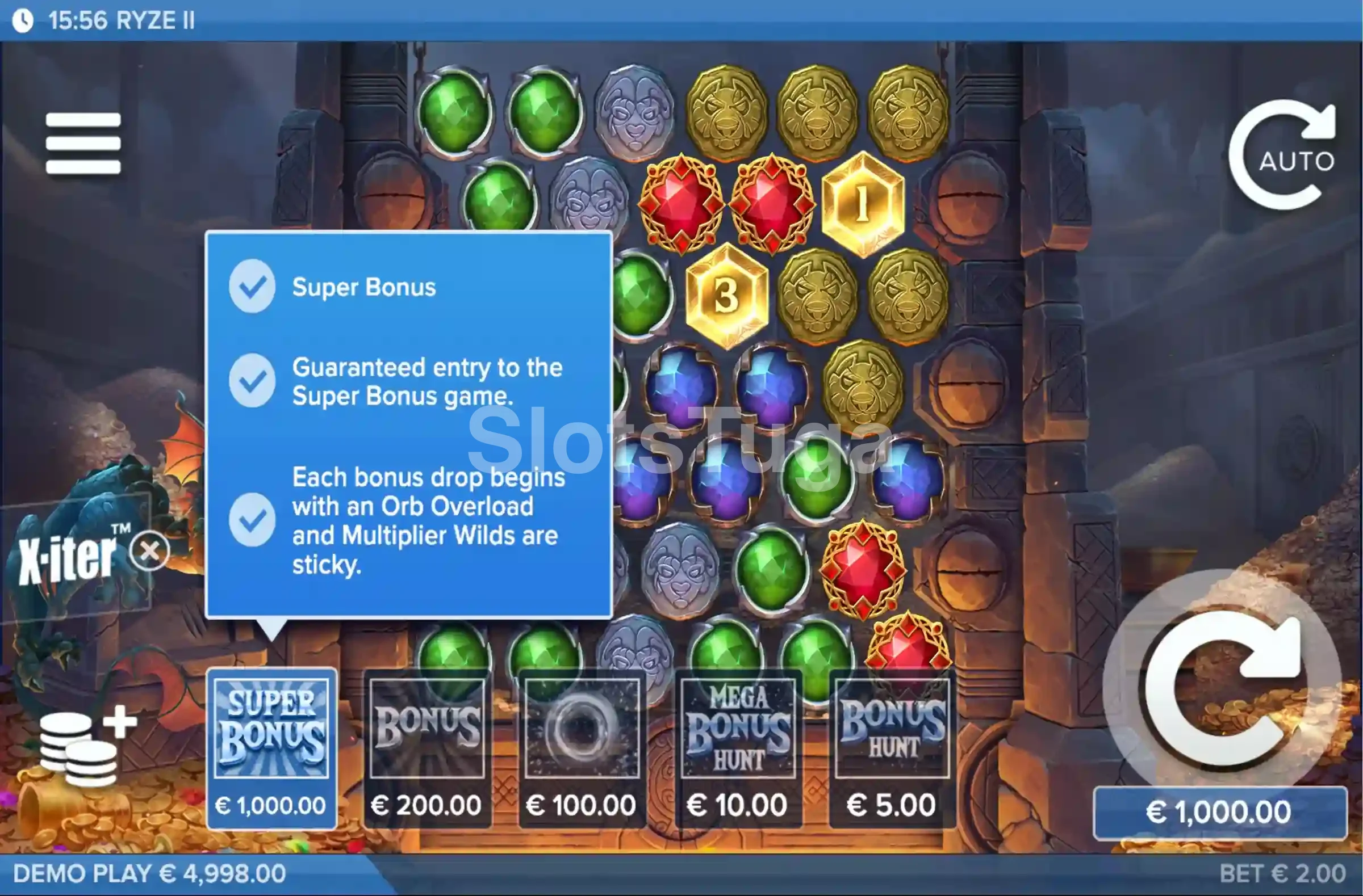 Tela de compra de bônus da Ryze 2 no cassino online