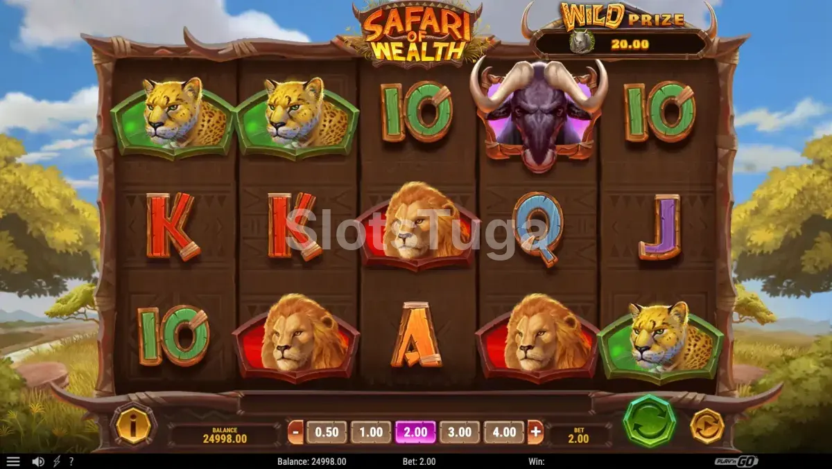 Tela principal do jogo Safari of Wealth com a savana ao fundo