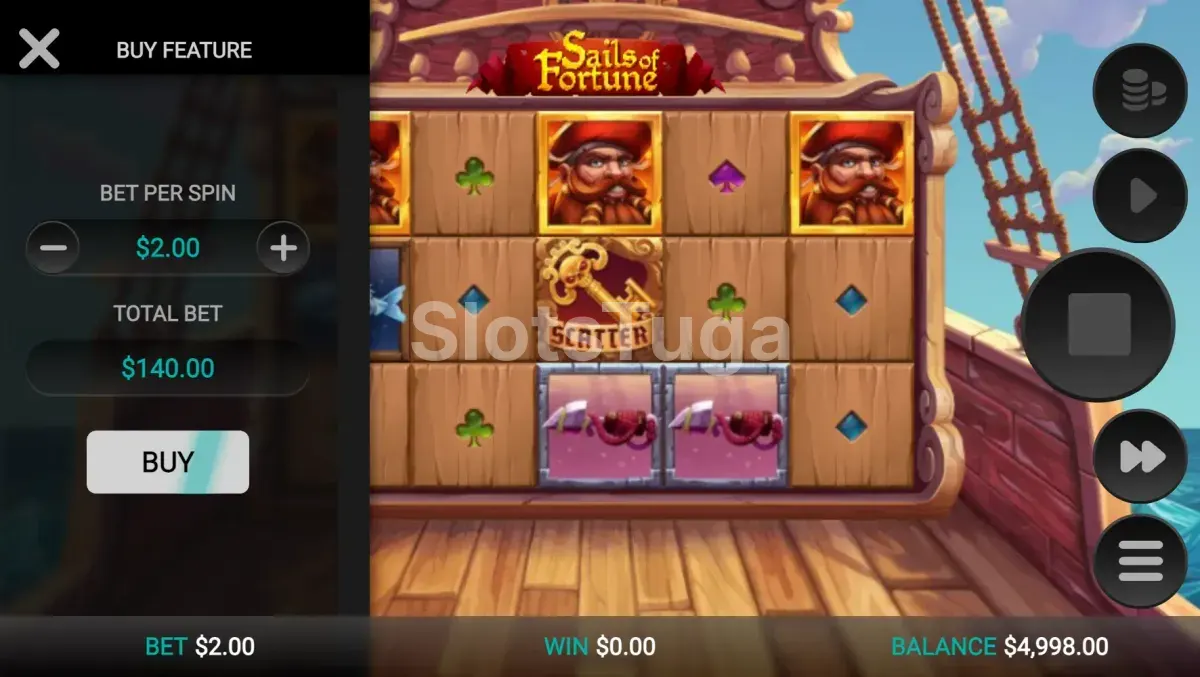 Tela de compra de bônus do Sails of Fortune