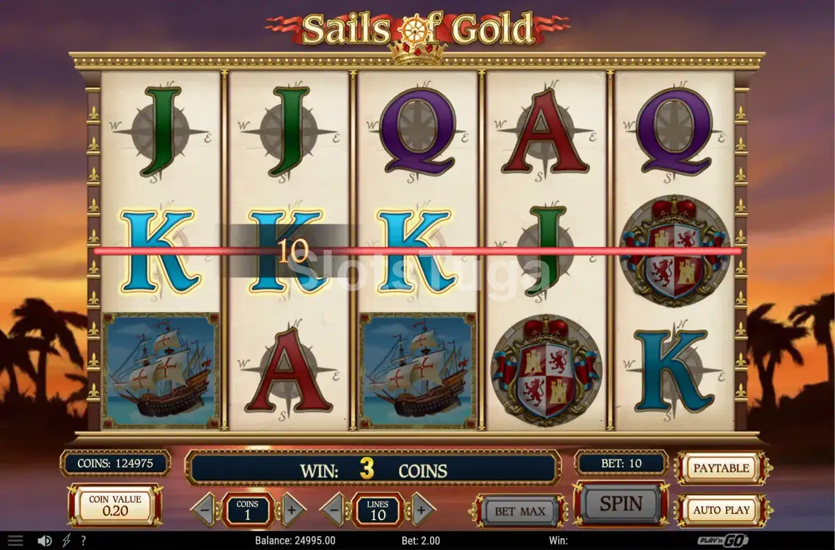 Segunda visão do gameplay de Sails of Gold mostrando os símbolos em ação