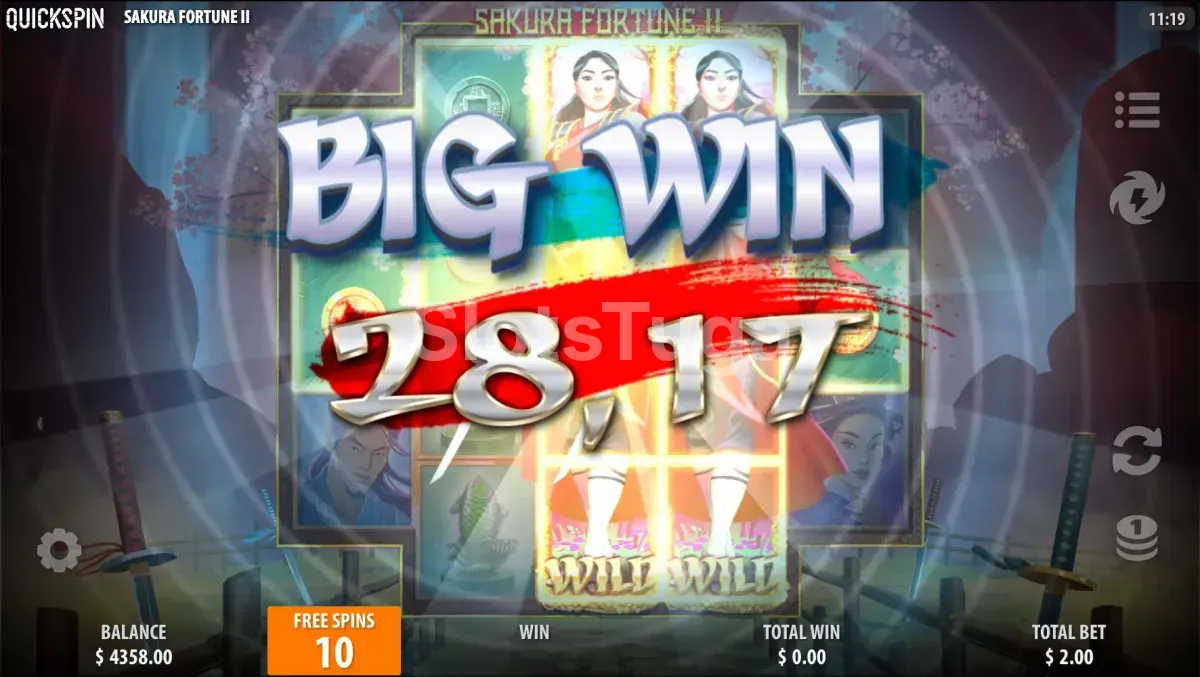 Big win na Sakura Fortune 2 com placar de premiação em destaque