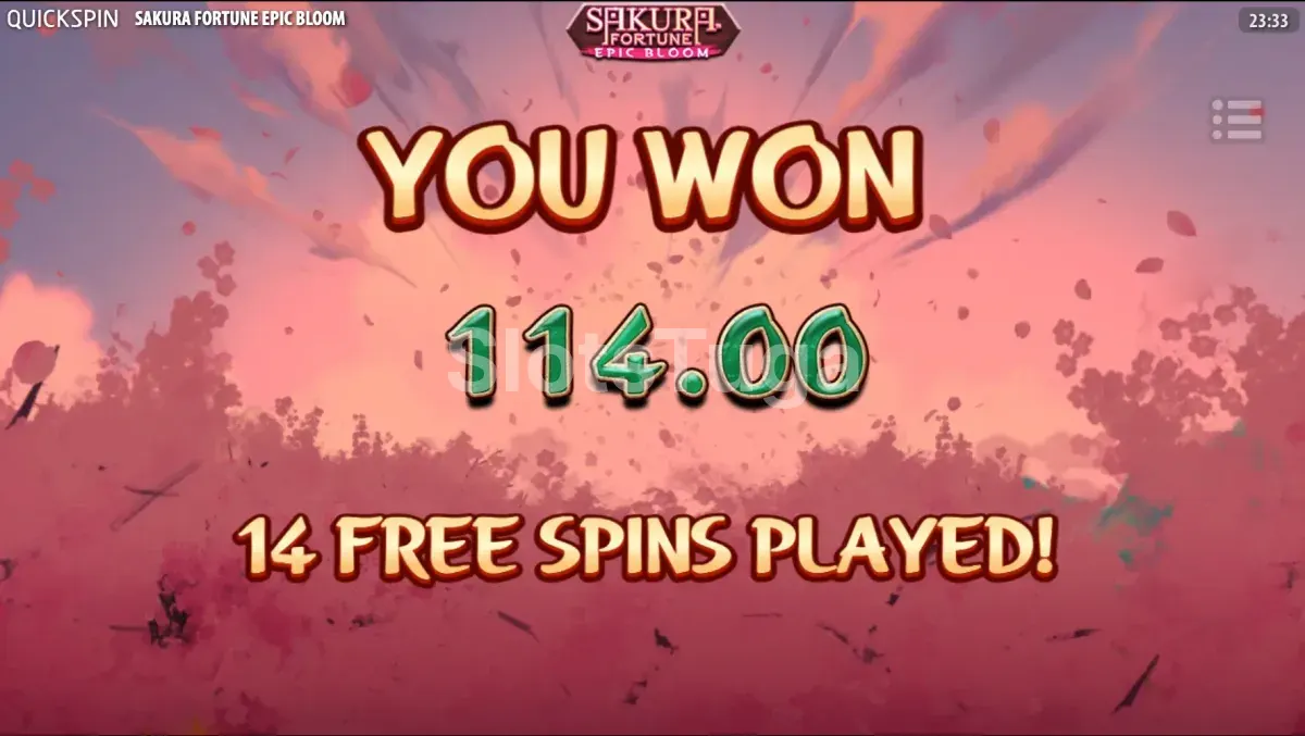 Grande vitória na slot Sakura Fortune Epic Bloom com multiplicador ativado durante os Epic Bloom Free Spins