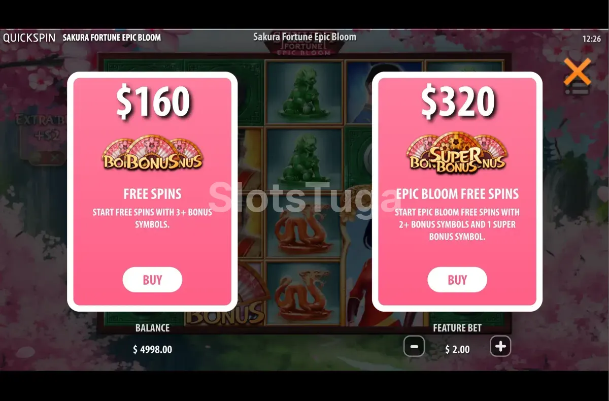 Opção de Bonus Buy disponível na Sakura Fortune