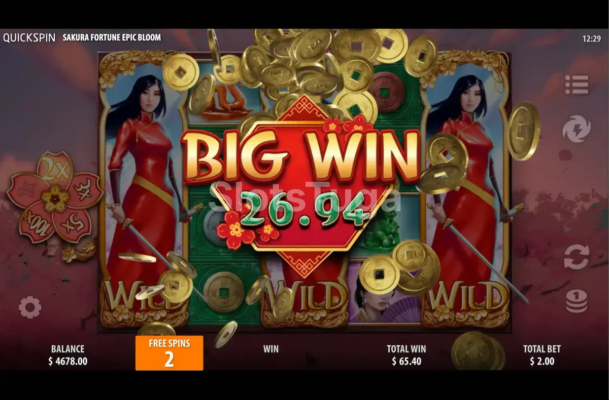 Big Win sendo exibido na Sakura Fortune com animação especial