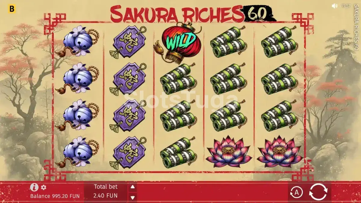 Segunda tela de jogo da Sakura Riches 60 mostrando rodada especial