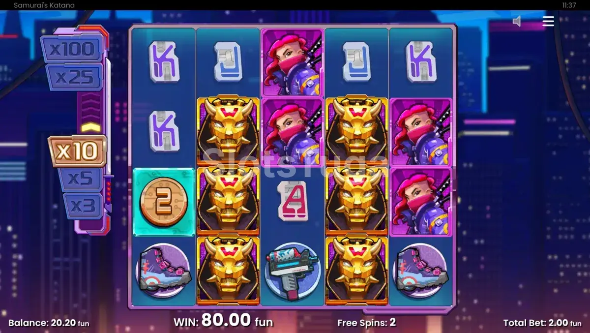 Rodadas grátis ativas na Samurai's Katana com wild stacks e multiplicadores