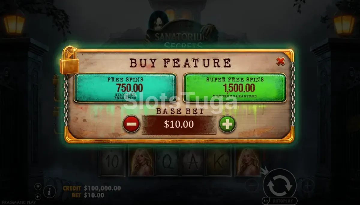 Tela de compra de bônus na Sanatorium Secrets