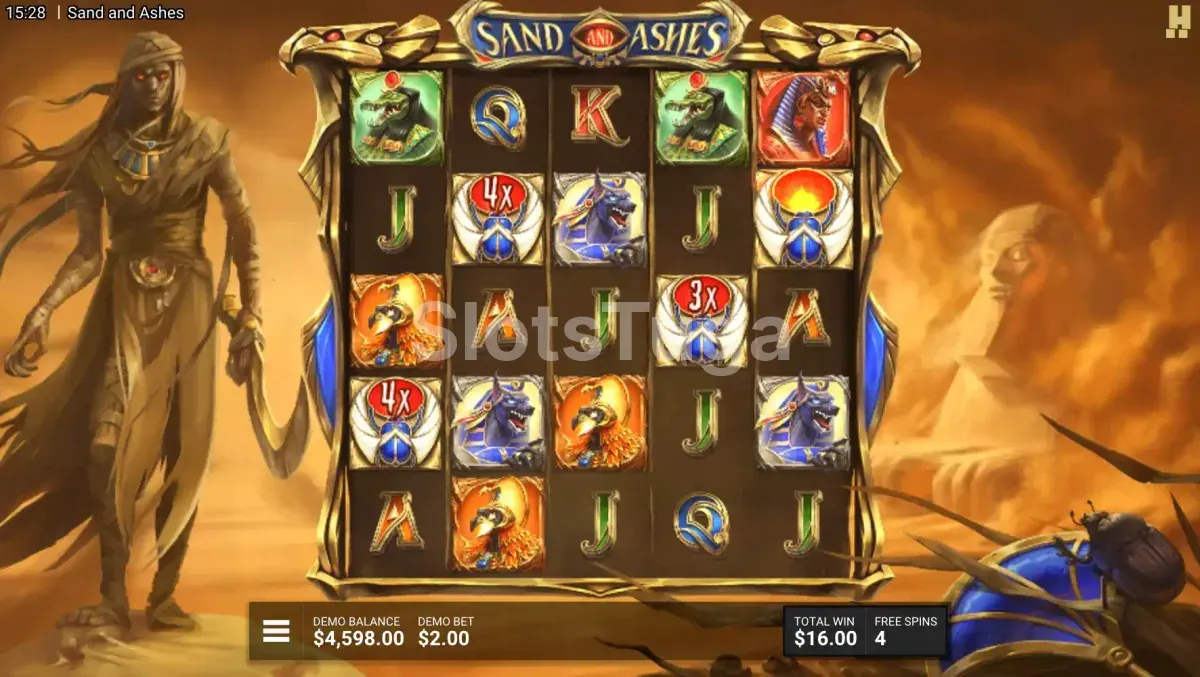 Round de giros grátis Desert Fury no Sand And Ashes em ação