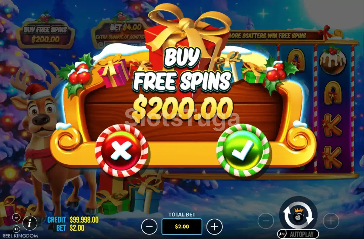 Tela de compra de bônus da Santa's Slay com as opções disponíveis