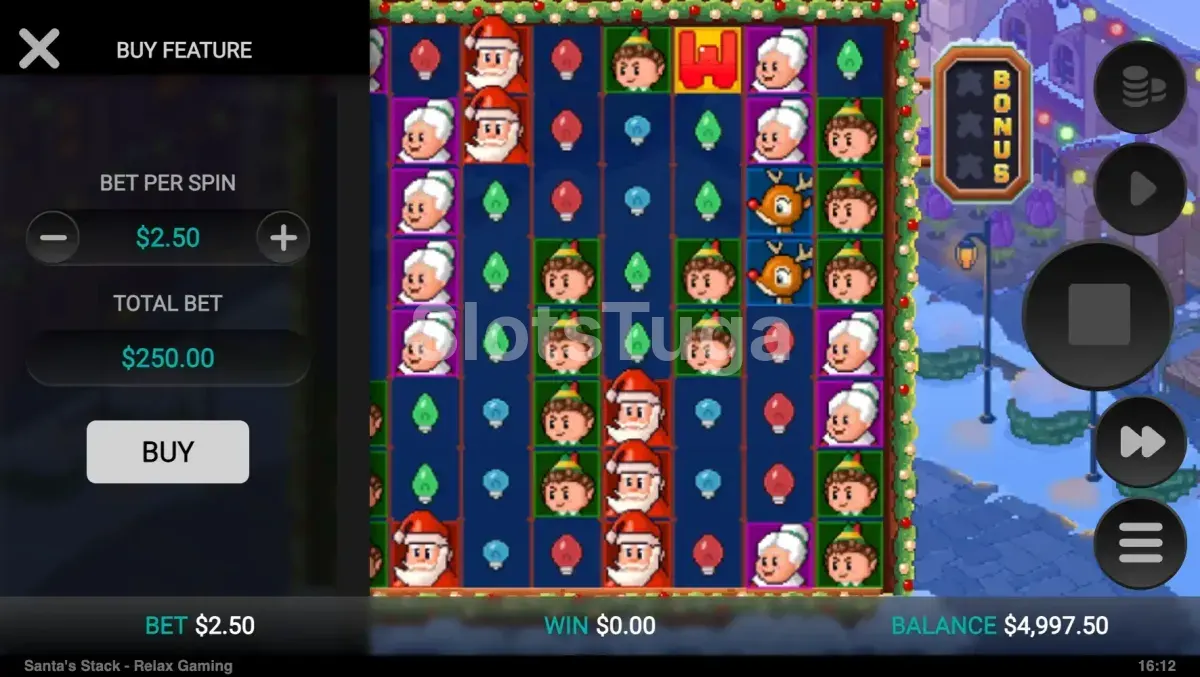 Tela de compra de bônus na Santa's Stack da Relax Gaming