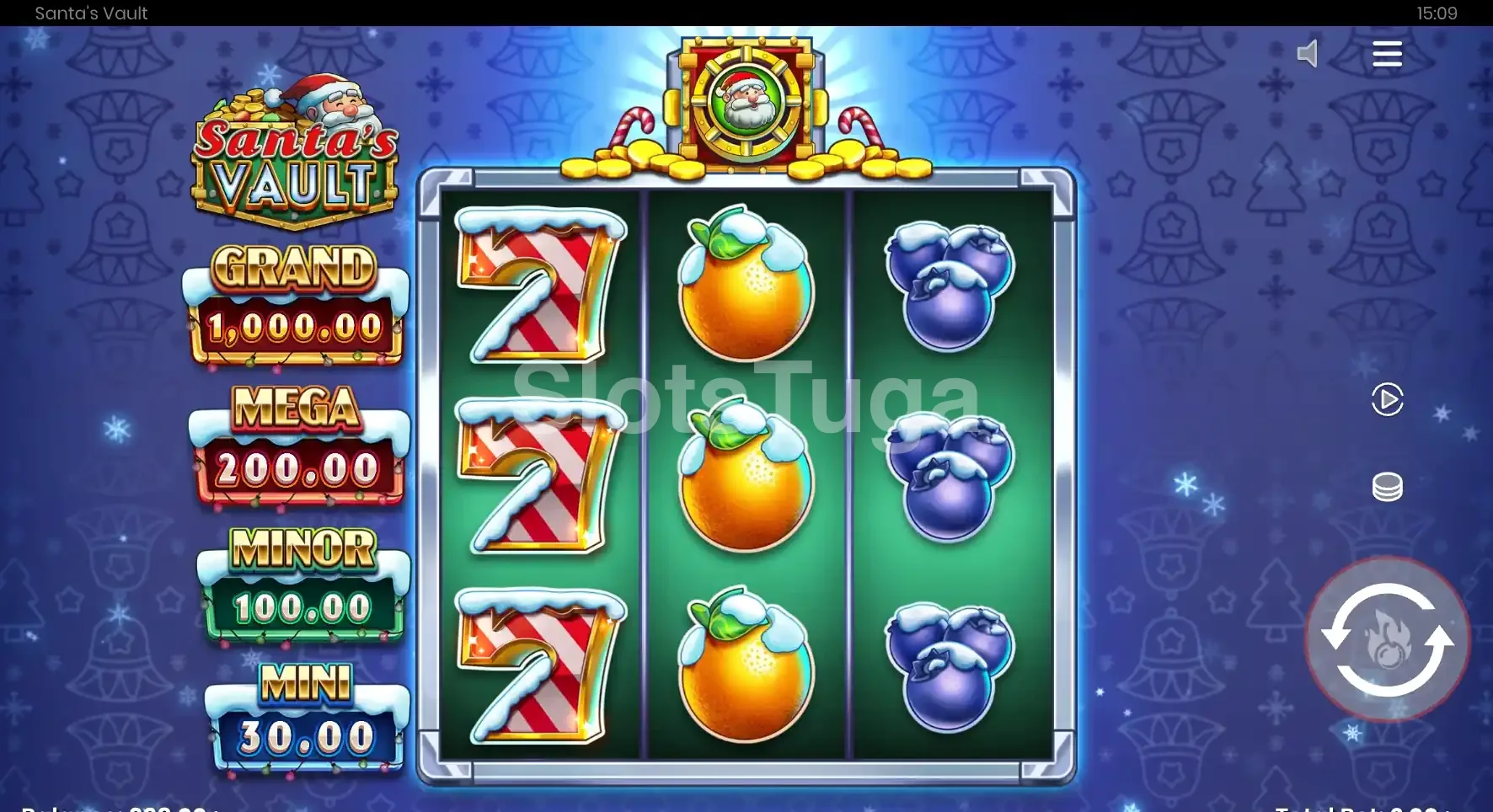 Jogo base da Santa's Vault com os rouleaux e símbolos natalinos