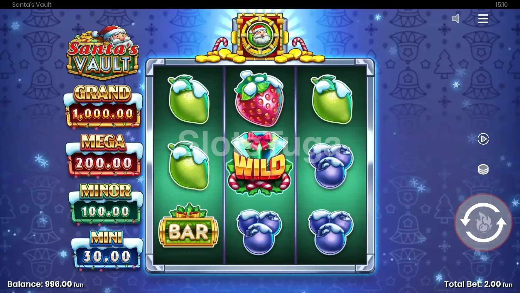 Símbolo Wild em ação na Santa's Vault durante uma rodada vencedora