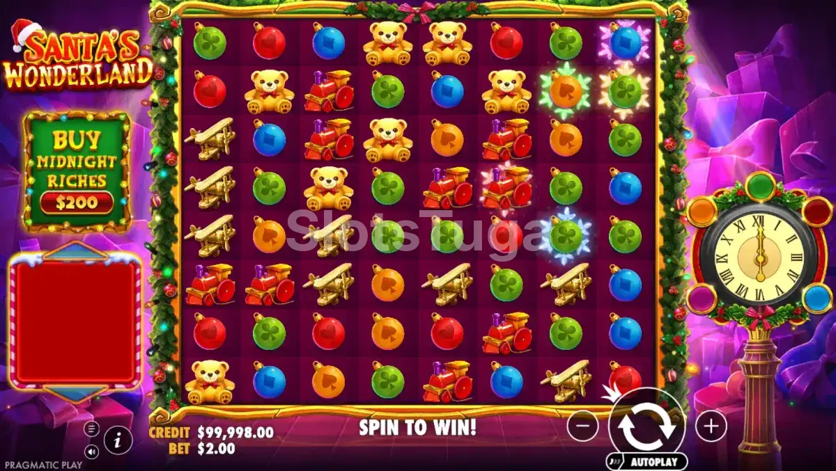 Tela principal do jogo Santa's Wonderland com grade 8x8