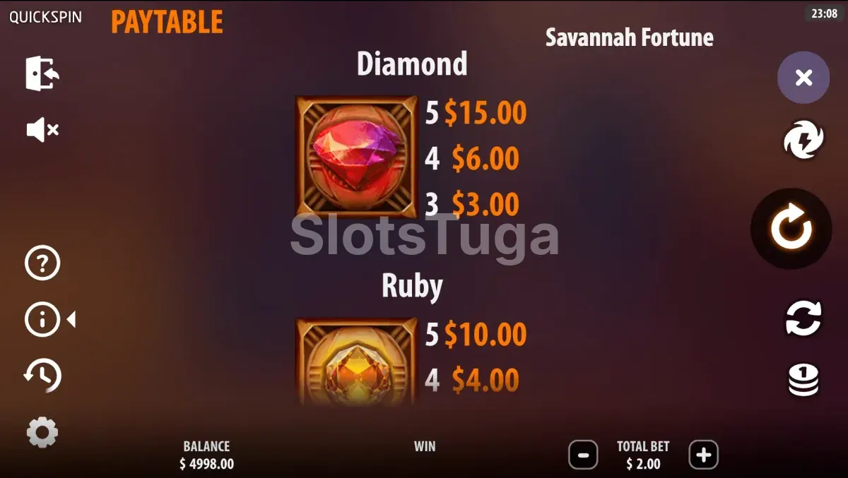 Tabela de pagamentos da slot Savannah Fortune da Quickspin