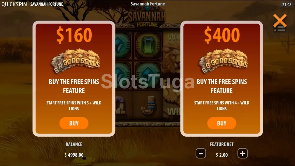 Opções de compra de bônus na slot Savannah Fortune