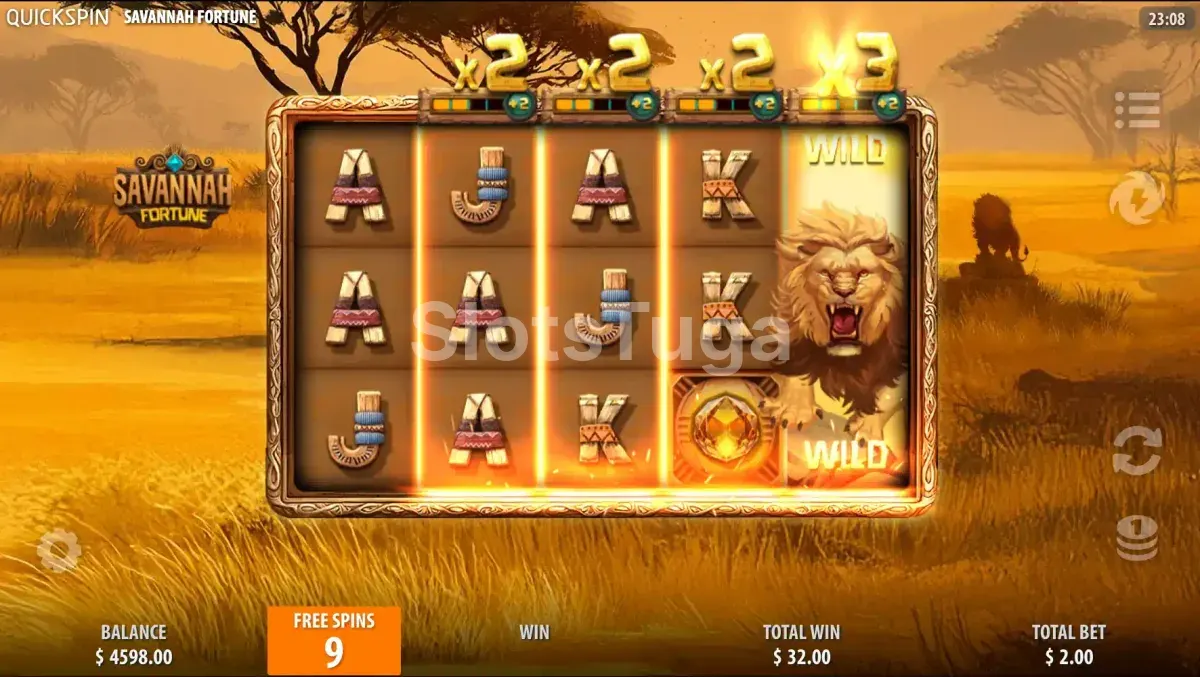 Rodadas grátis da Savannah Fortune com Hunting Reels ativos