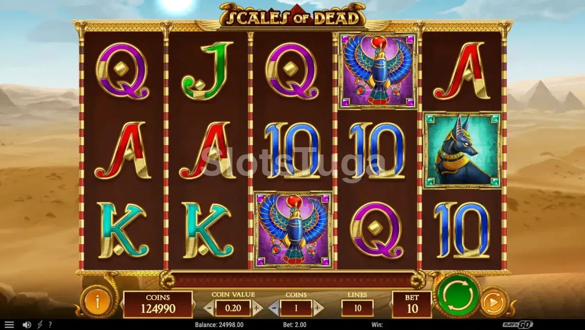 Tela principal da slot Scales of Dead com rouleaux e símbolos egípcios
