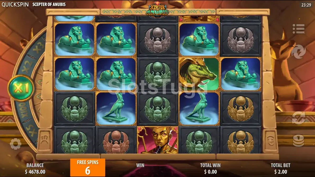 Free spins do Scepter of Anubis com wilds empilhados e respins ativos