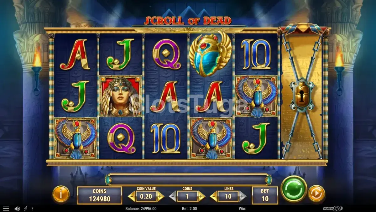 Segunda tela do jogo base da Scroll of Dead com símbolos egípcios expandindo