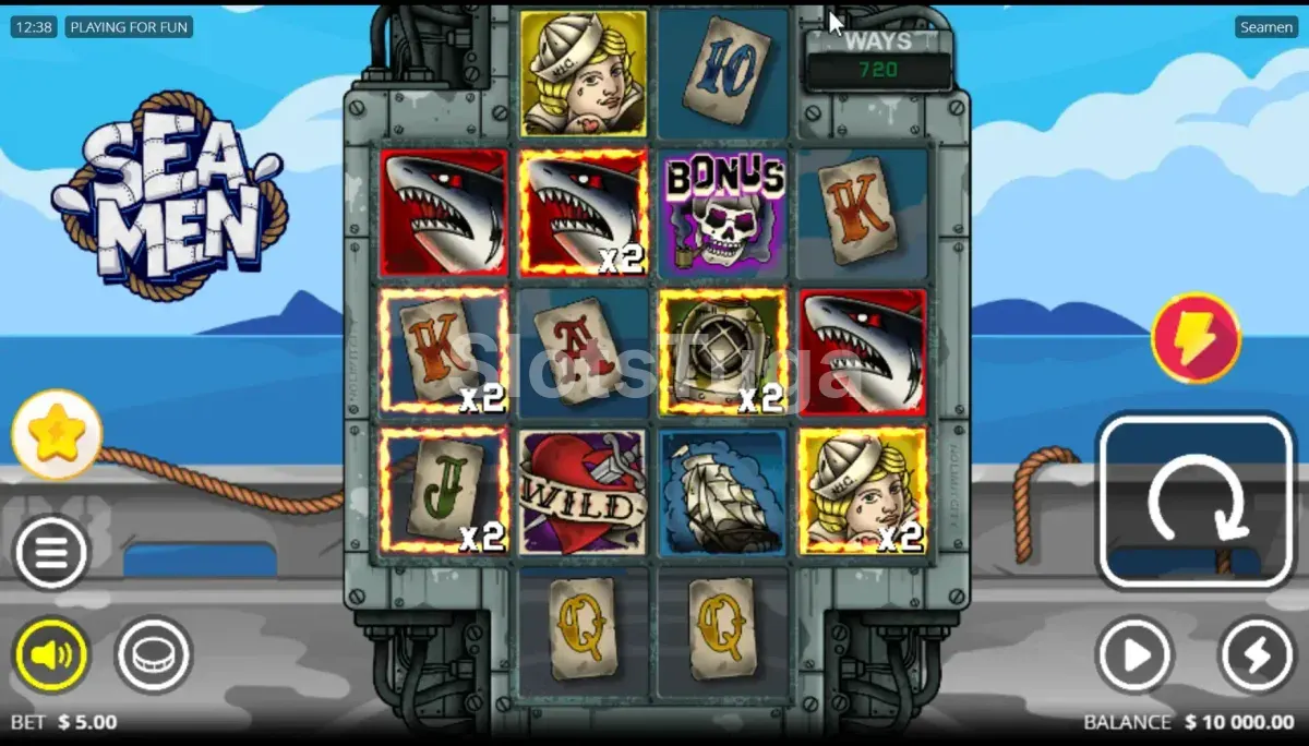 Base game da Seamen com os rouleaux e símbolos marinhos