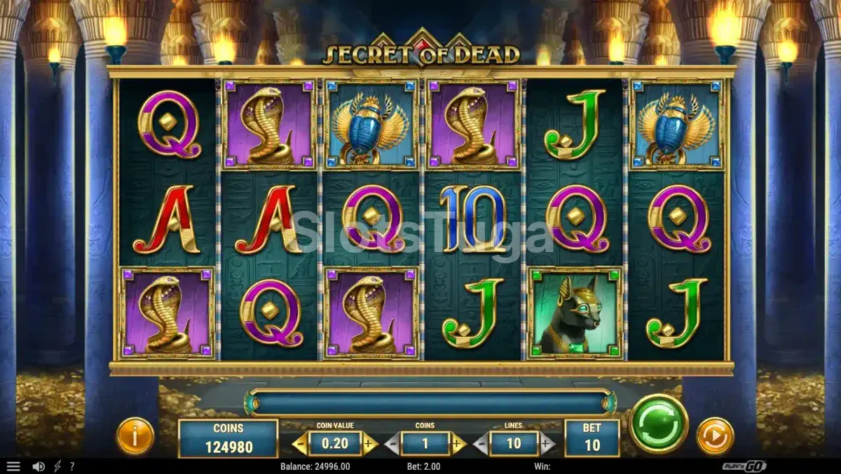 Jogo base do Secret of Dead com rouleaux egípcios em ação