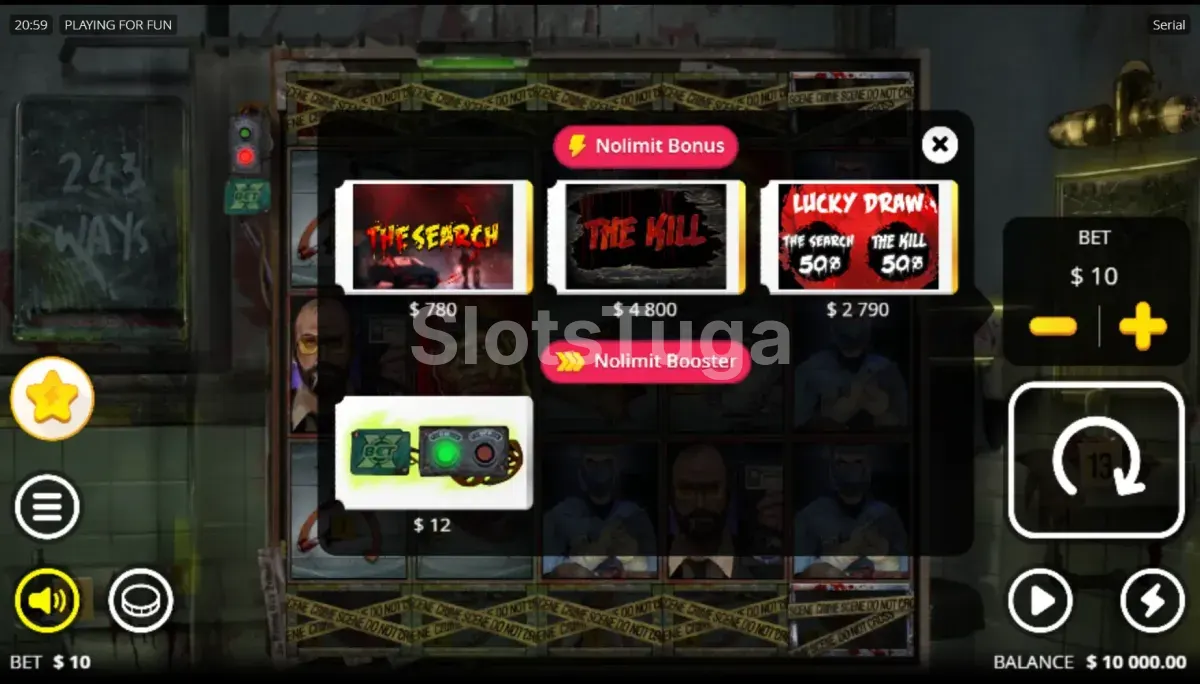 Tela de compra de bônus da slot Serial com as opções disponíveis