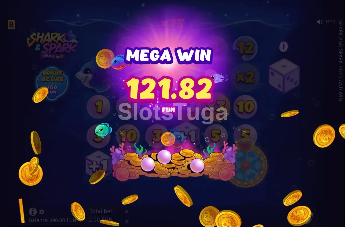 Grande vitória na slot Shark & Spark com multiplicadores ativos
