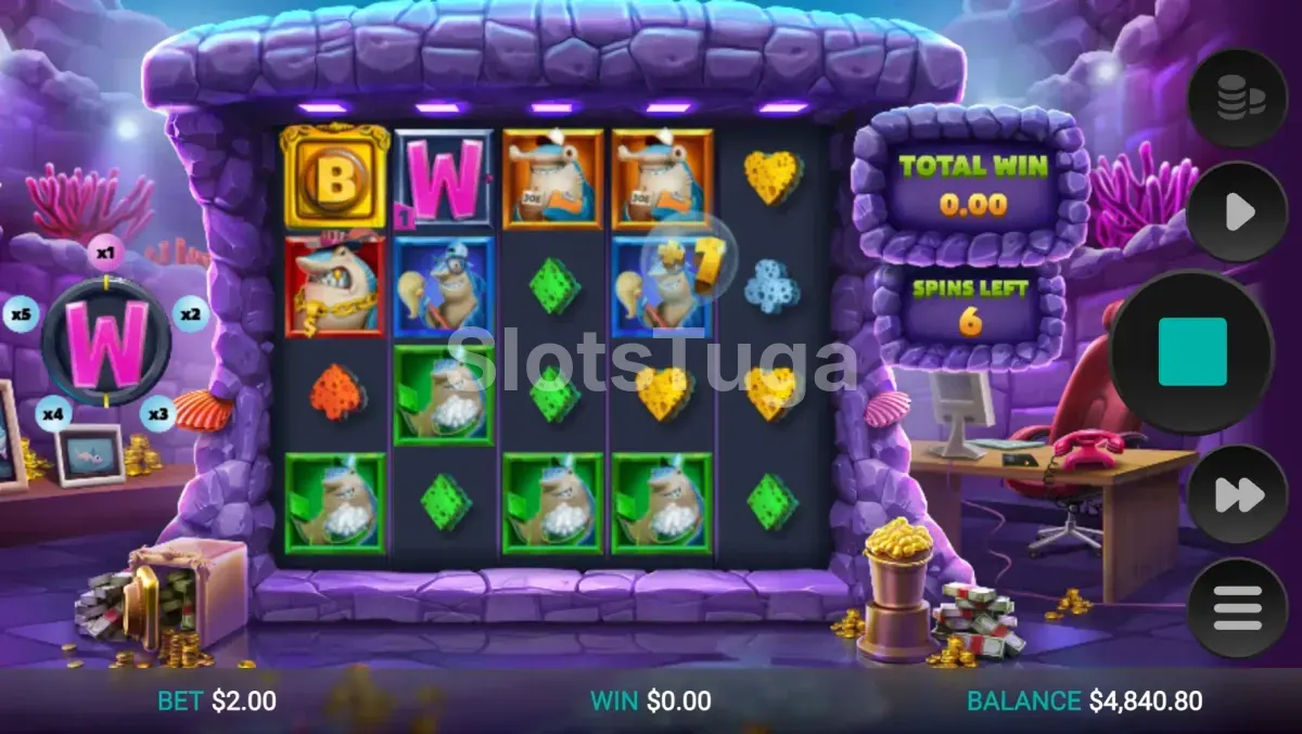 Rodada de giros grátis da Shark Wash com multiplicador ativo
