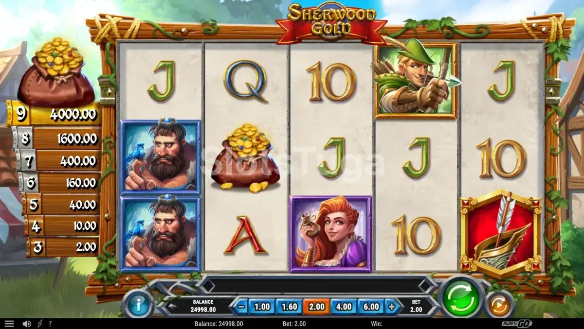 Tela principal da slot Sherwood Gold com floresta medieval ao fundo