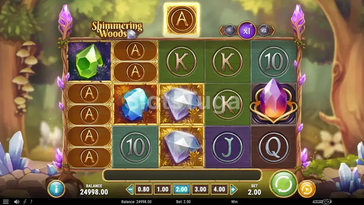 Jogo base da Shimmering Woods com a floresta iluminada