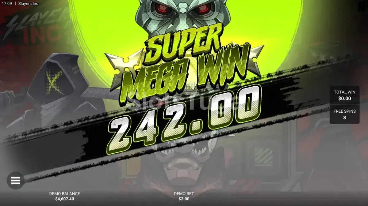 Grande vitória registrada na slot Slayers Inc mostrando o potencial de ganho