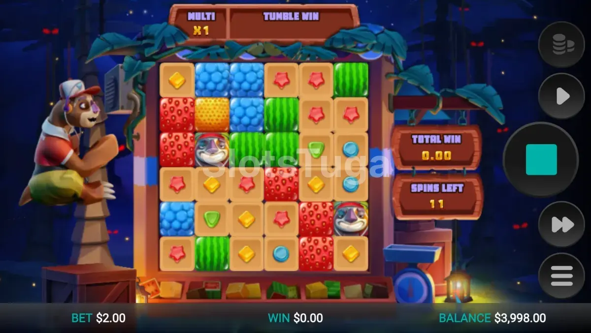 Rodadas grátis da Sloth Tumble com reels Wild e multiplicadores ativos