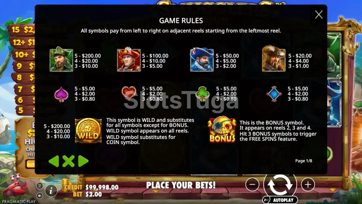 Tabela de pagamentos completa da slot Smugglers Cove