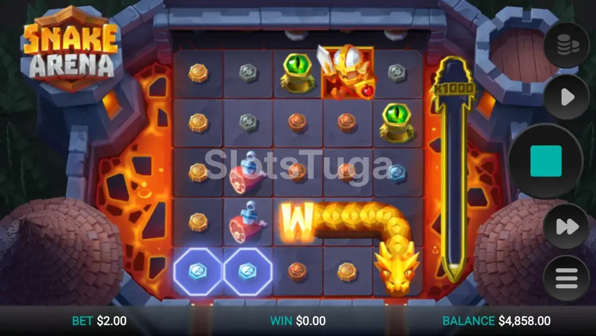 Rodada de giros grátis da Snake Arena com a cobra crescendo