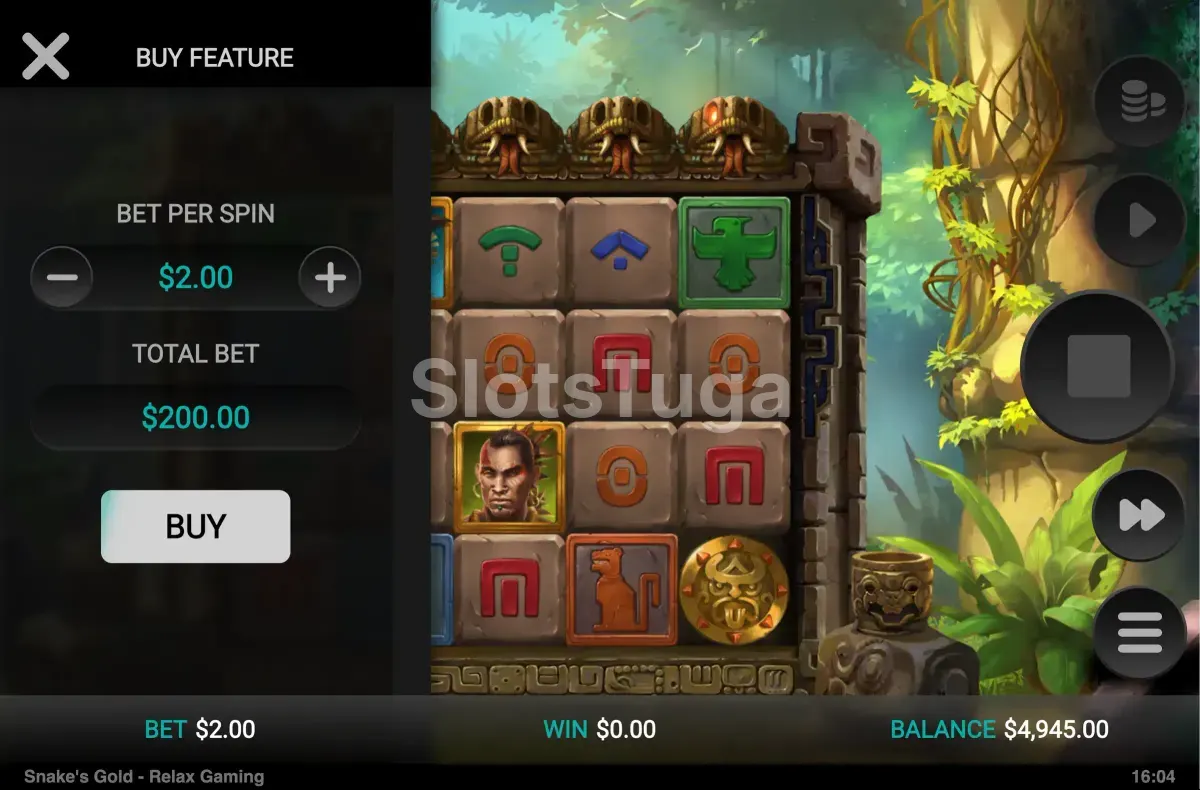 Tela de compra de bônus da Snake's Gold Dream Drop com as opções disponíveis