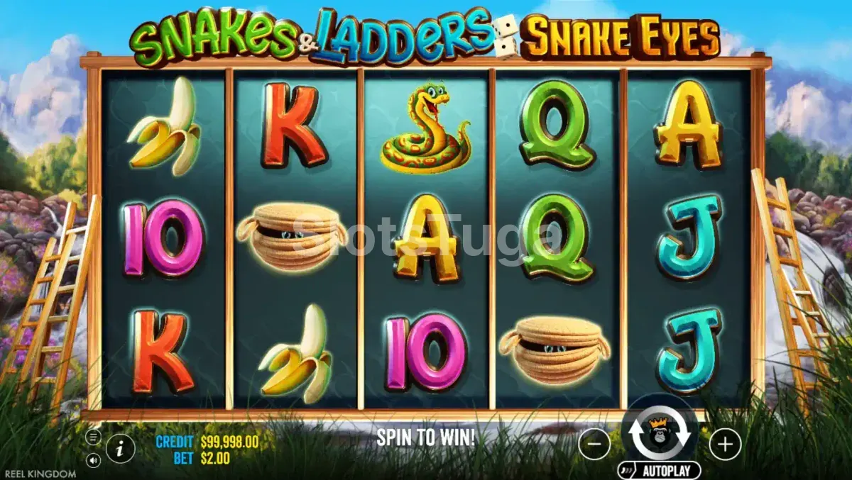 Tela principal do jogo Snakes & Ladders Snake Eyes com o tabuleiro clássico