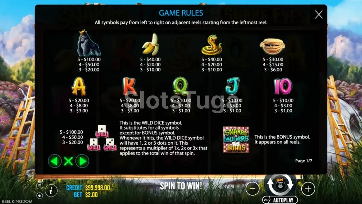 Tabela de pagamentos completa da slot Snakes & Ladders Snake Eyes