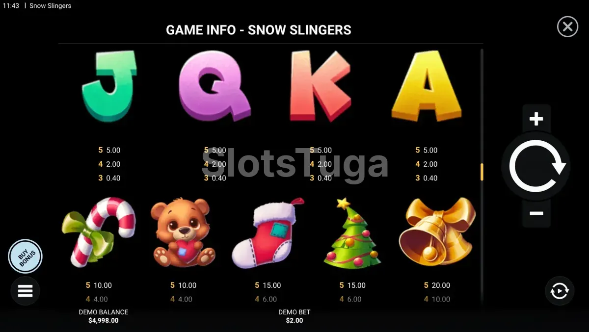 Tabela de pagamentos do Snow Slingers com todos os símbolos