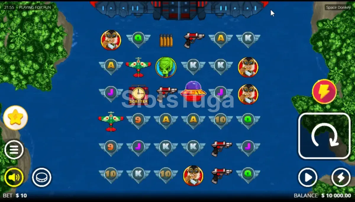 Tela inicial do jogo Space Donkey com os rouleaux em ação