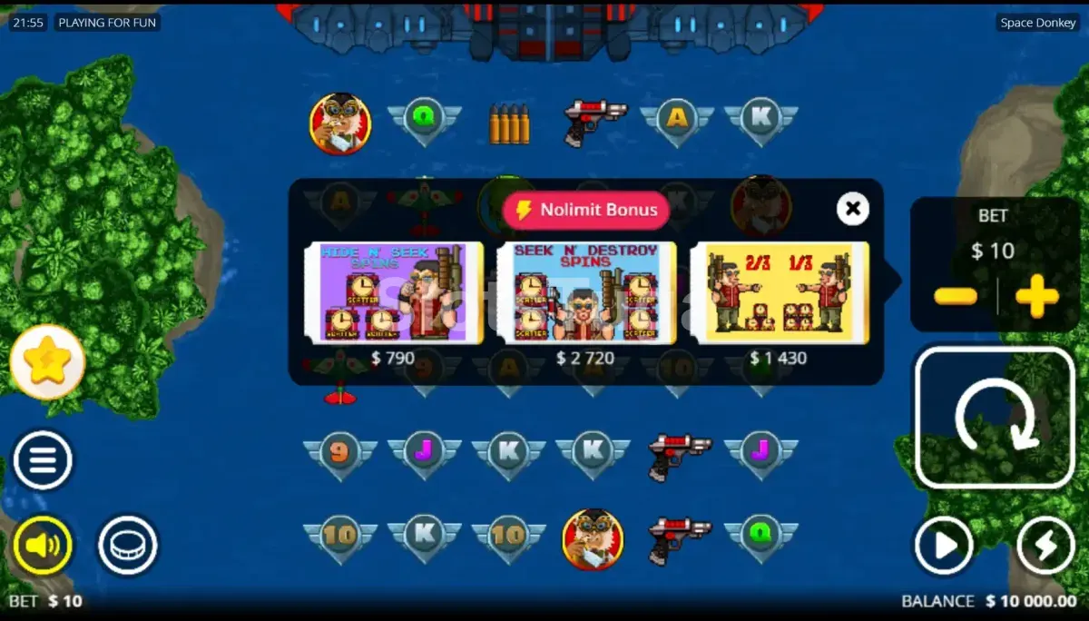 Tela de compra de bônus da slot Space Donkey