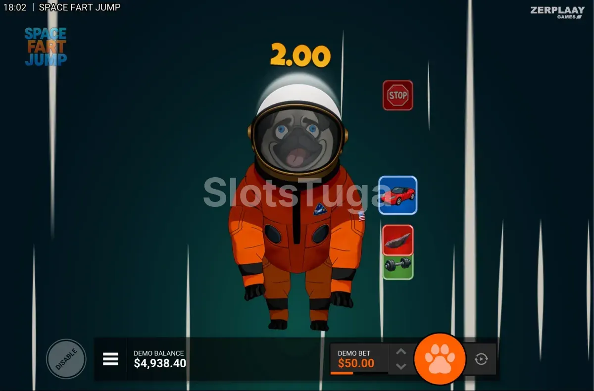 Rodadas grátis de Space Fart Jump com indicadores de multiplicador
