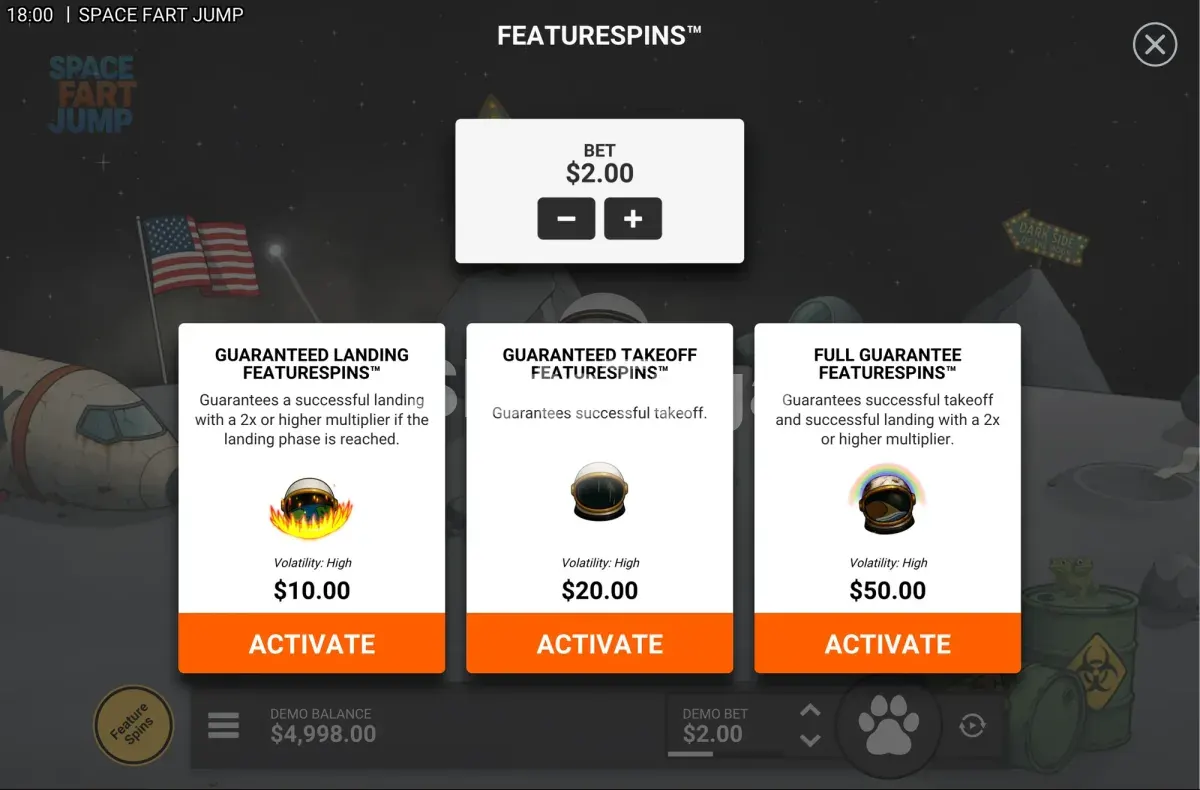 Ecrã de compra de bónus de Space Fart Jump