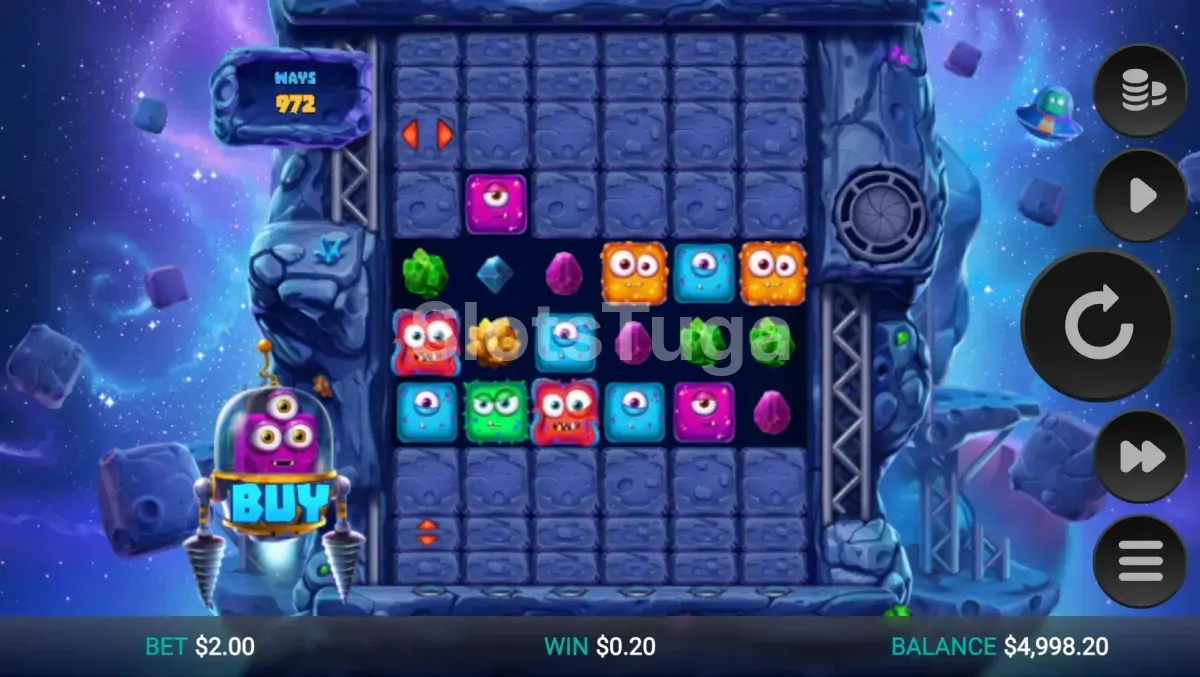 Jogo base da slot Space Miners com grade de símbolos