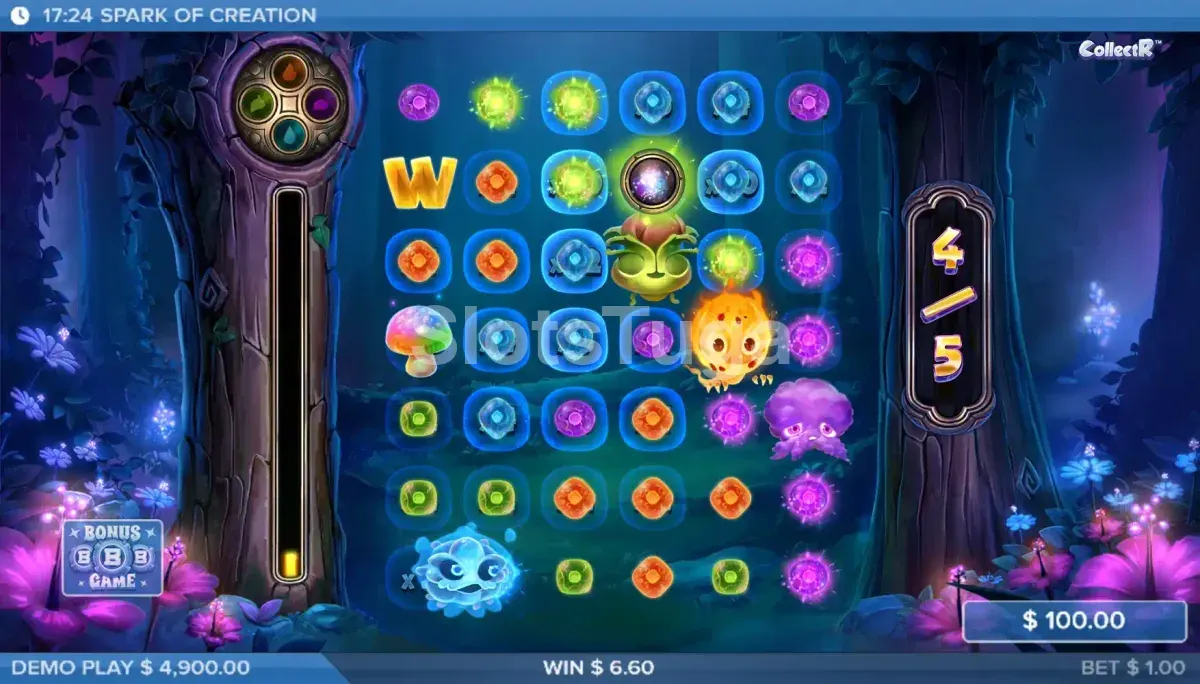 Rodadas grátis do Spark of Creation com multiplicadores ativos na floresta encantada
