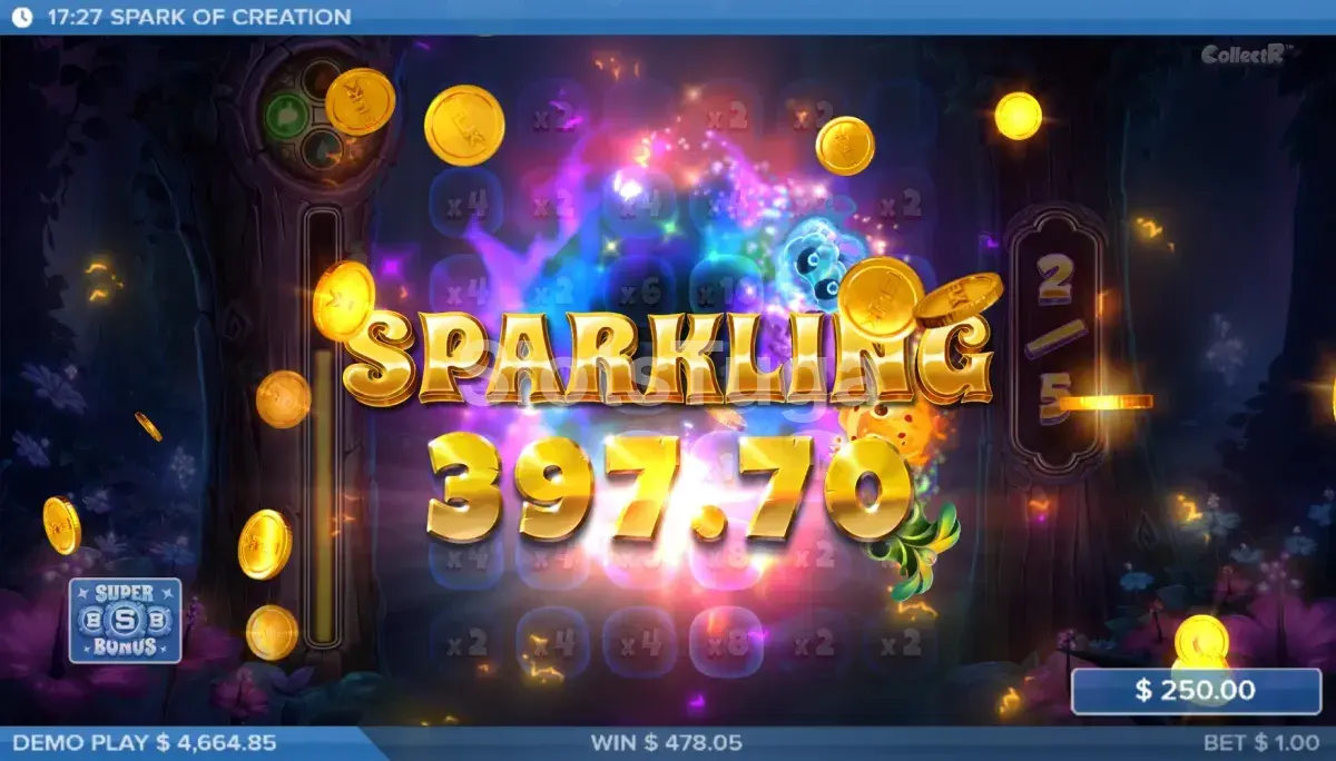 Grande vitória no Spark of Creation com multiplicadores elevados ativados