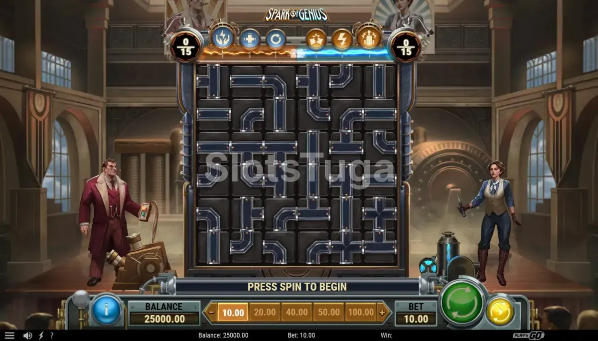 Jogo base do Spark of Genius com símbolos de circuito elétrico