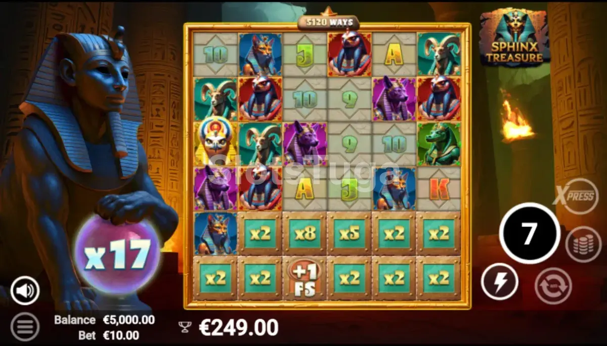 Rodada de giros grátis ativados na slot Sphinx Treasure