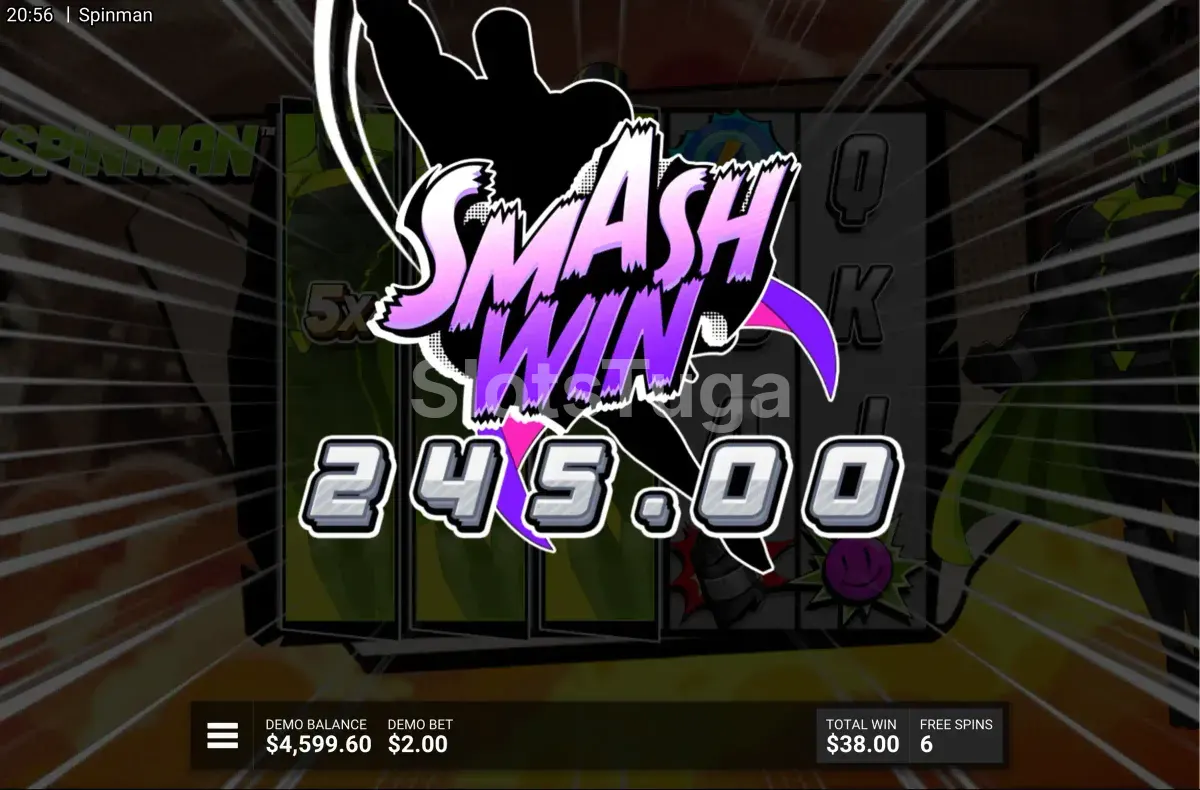Big Win na Spinman com multiplicador alto na tela