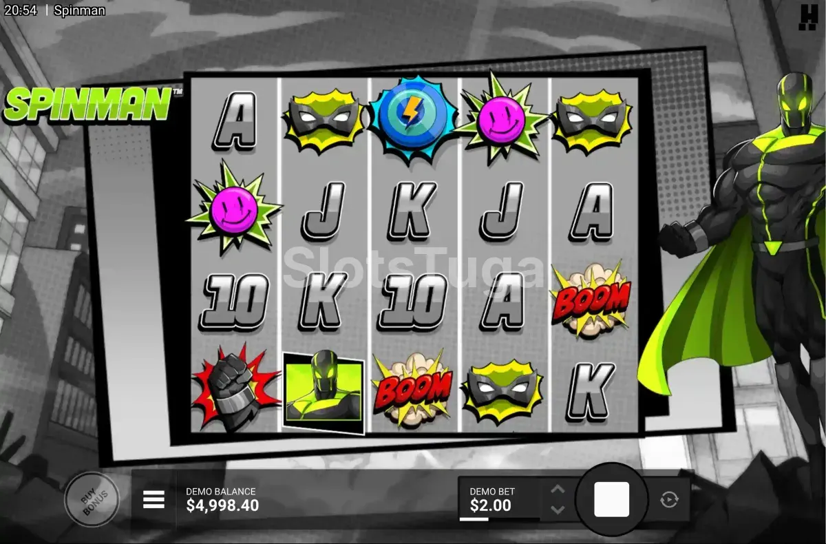 Jogo base da slot Spinman com rouleaux em ação